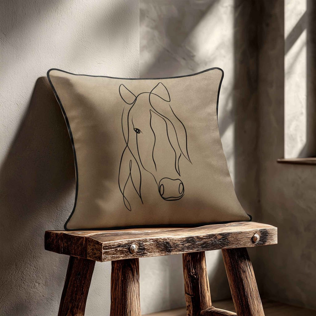 Horse | Sustainable Velvet Cushion - Taupe 40 x 40 cm Standard by Izabela Peters
