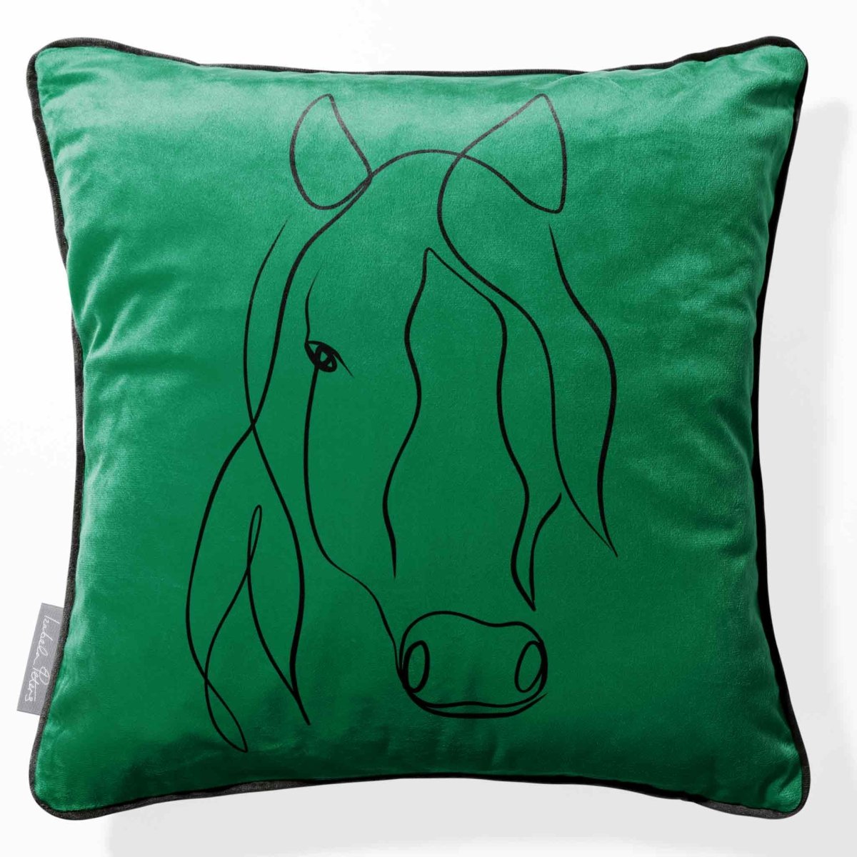 Horse | Sustainable Velvet Cushion - Emerald Green 40 x 40 cm Piped by Izabela Peters