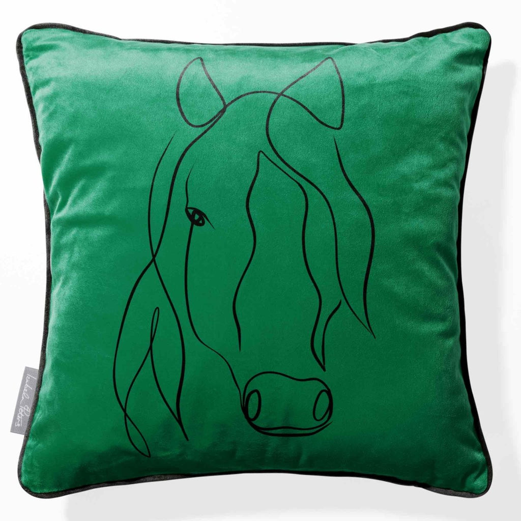 Horse | Sustainable Velvet Cushion - Emerald Green 40 x 40 cm Piped by Izabela Peters
