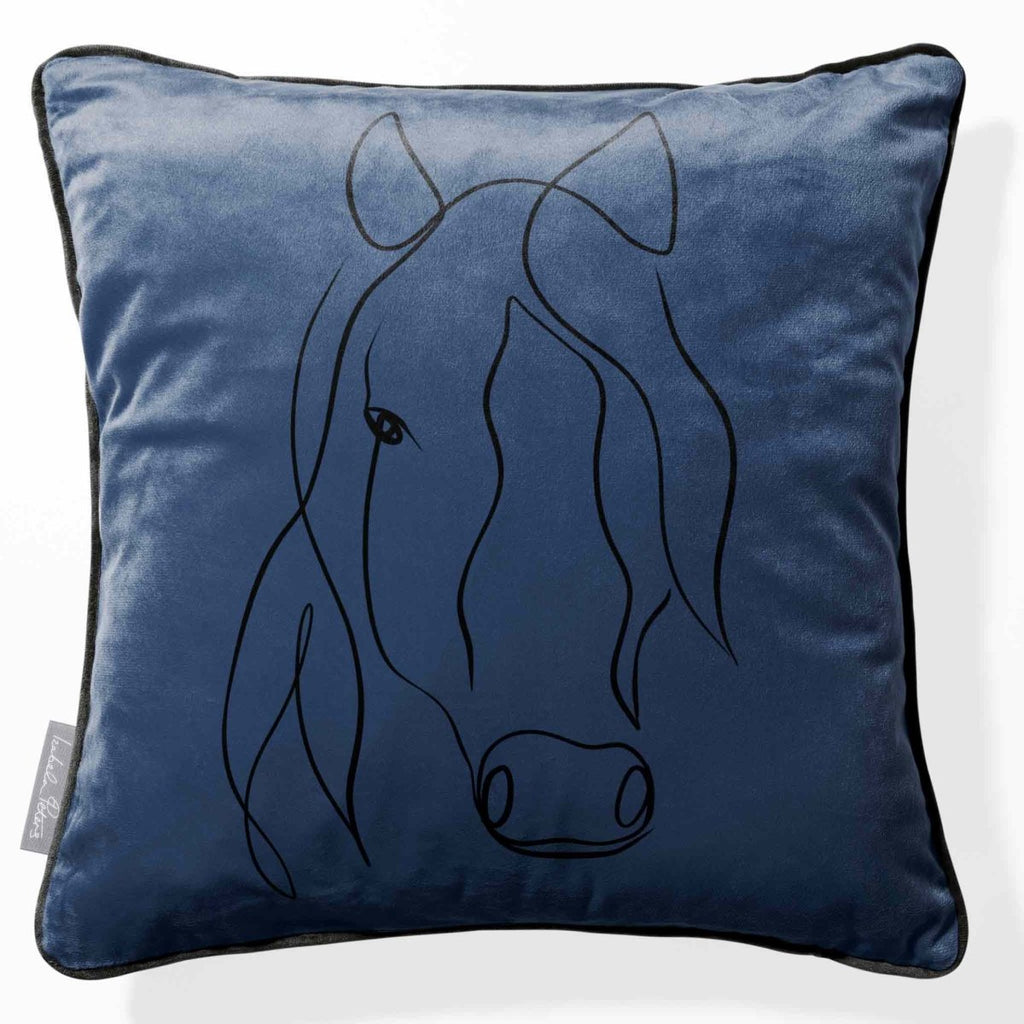 Horse | Sustainable Velvet Cushion - Petrol Blue 40 x 40 cm Piped by Izabela Peters