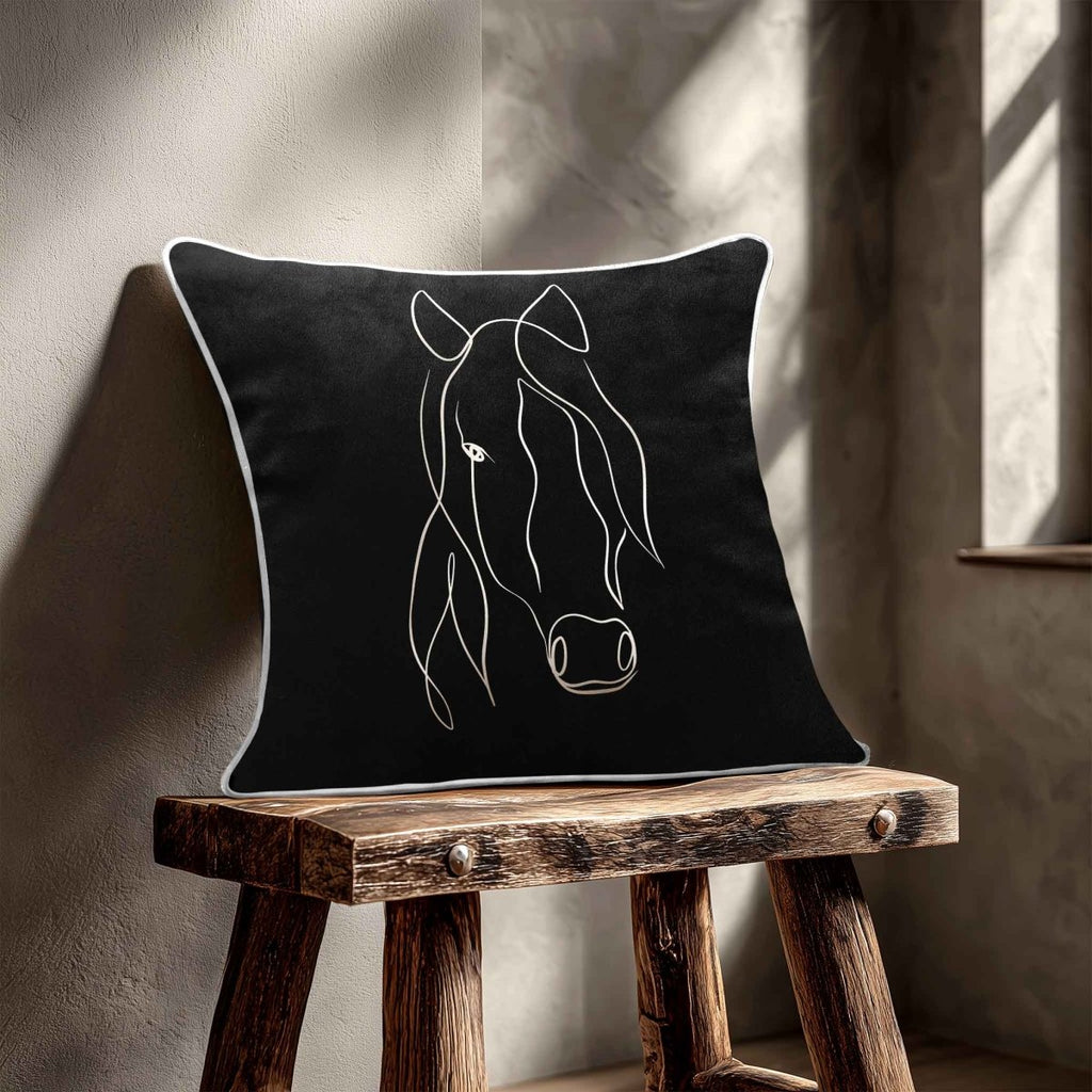 Horse | Sustainable Velvet Cushion - Black & White 40 x 40 cm Standard by Izabela Peters