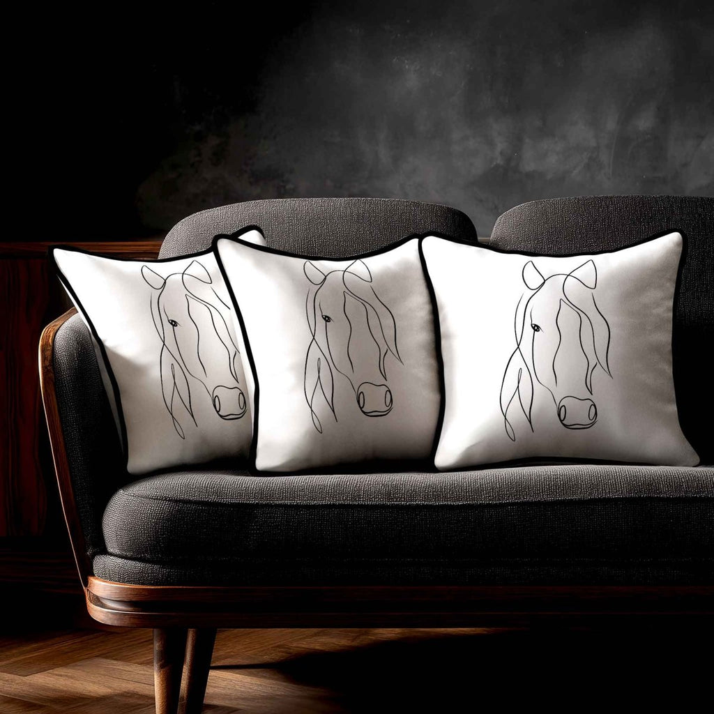 Horse | Sustainable Velvet Cushion - White & Black 40 x 40 cm Standard by Izabela Peters