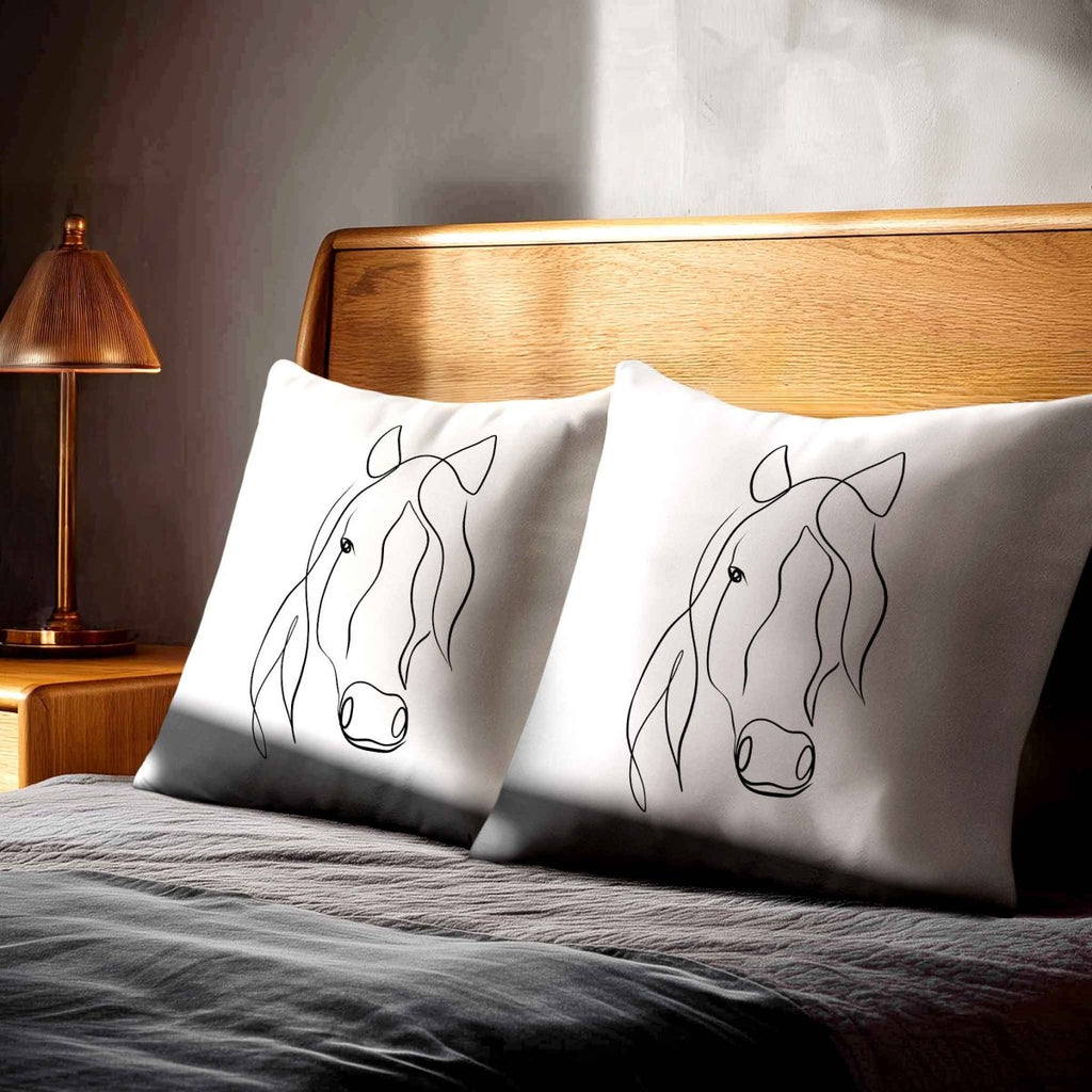Horse | Sustainable Velvet Cushion - White & Black 40 x 40 cm Standard by Izabela Peters