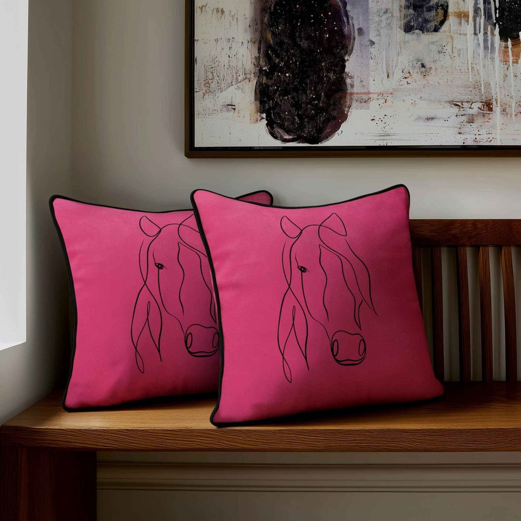 Horse | Sustainable Velvet Cushion - Hot Pink 40 x 40 cm Standard by Izabela Peters