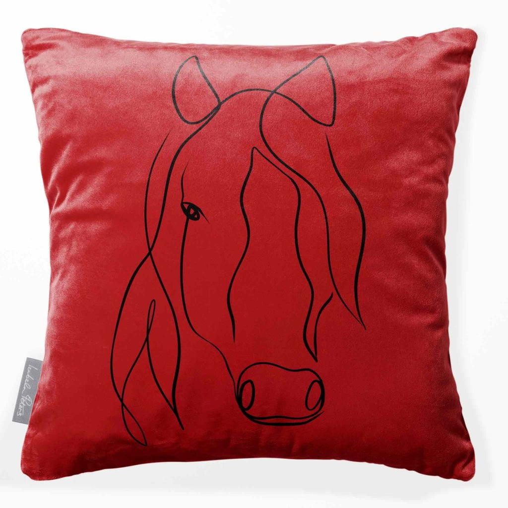 Horse | Sustainable Velvet Cushion - Crimson Muse 40 x 40 cm Standard by Izabela Peters