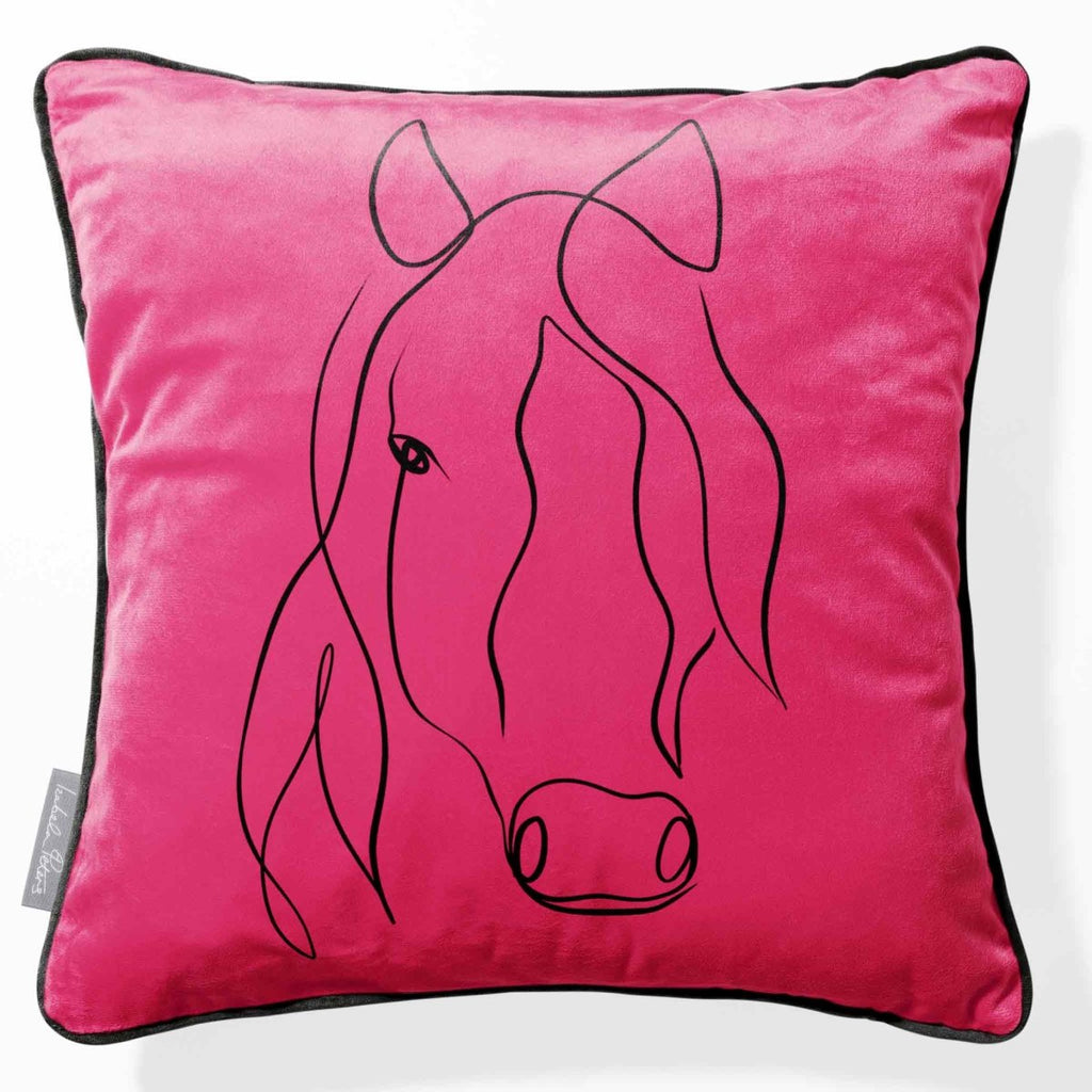 Horse | Sustainable Velvet Cushion - Hot Pink 40 x 40 cm Piped by Izabela Peters