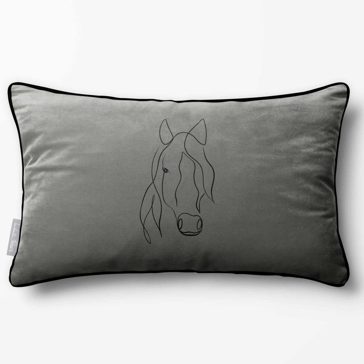 Horse | Sustainable Velvet Rectangle Cushion - Beluga 50 x 30 cm Piped by Izabela Peters