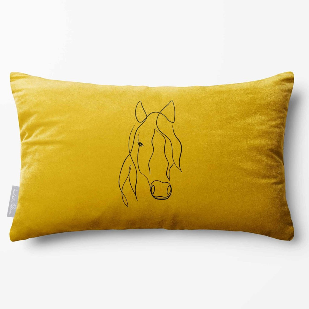 Horse | Sustainable Velvet Rectangle Cushion - Mustard Ochre 50 x 30 cm Standard by Izabela Peters