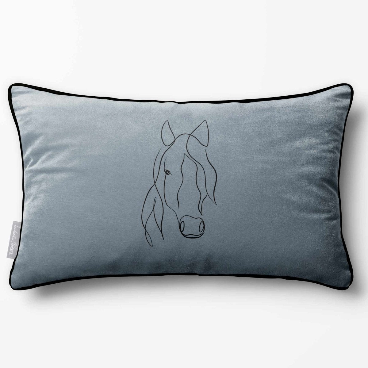 Horse | Sustainable Velvet Rectangle Cushion - French Grey 50 x 30 cm Piped by Izabela Peters