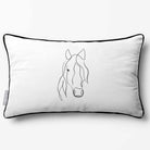 Horse | Sustainable Velvet Rectangle Cushion - White & Black 50 x 30 cm Piped by Izabela Peters