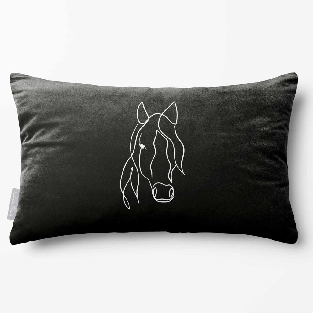 Horse | Sustainable Velvet Rectangle Cushion - Black & White 50 x 30 cm Standard by Izabela Peters