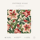 Ivory Amaryllis Christmas napkin pattern scale, showing the full 44 cm by 44 cm design.