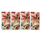 Ivory Amaryllis Christmas napkins, set of four, folded on white, showing the same amaryllis flower