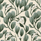 Close-up of the ivory Mistletoe Christmas napkin print on cotton, showing sprigs of mistletoe with white berries