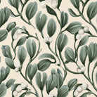 Close-up of the ivory Mistletoe Christmas table runner print on cotton, showing sprigs of mistletoe with white berries