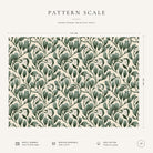 Pattern scale of the Mistletoe Christmas tablecloth in ivory across its 144 cm width, with care notes