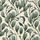 Close-up of the ivory Mistletoe Christmas tablecloth print on cotton, showing sprigs of mistletoe with white berries