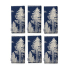 Fir Forest Toile Christmas napkins in ivory on navy, set of six folded napkins showing the same tall fir tree