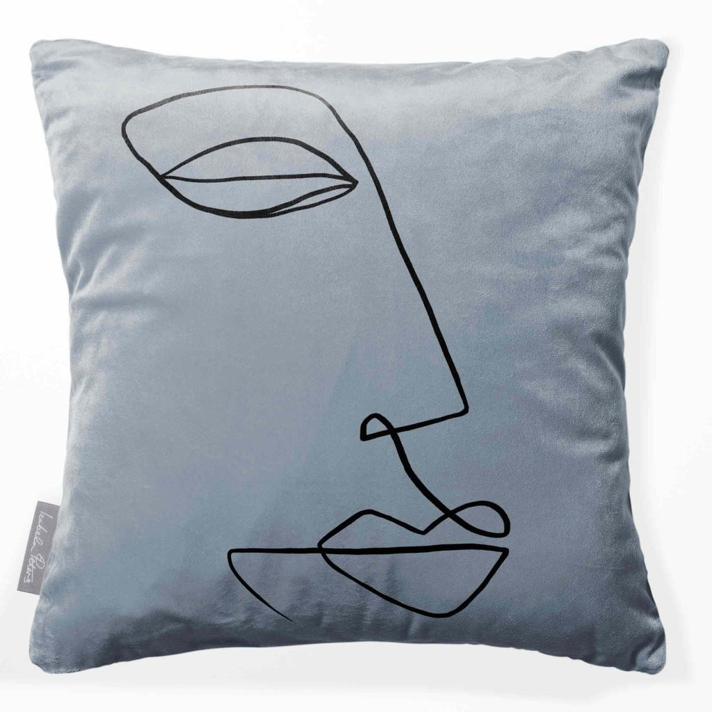 Joyful Face | Sustainable Velvet Cushion - French Grey 40 x 40 cm Standard by Izabela Peters
