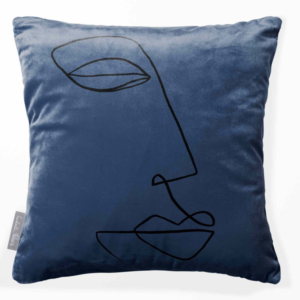 Joyful Face | Sustainable Velvet Cushion - Petrol Blue 40 x 40 cm Standard by Izabela Peters