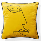 Joyful Face | Sustainable Velvet Cushion - Mustard Ochre 40 x 40 cm Piped by Izabela Peters