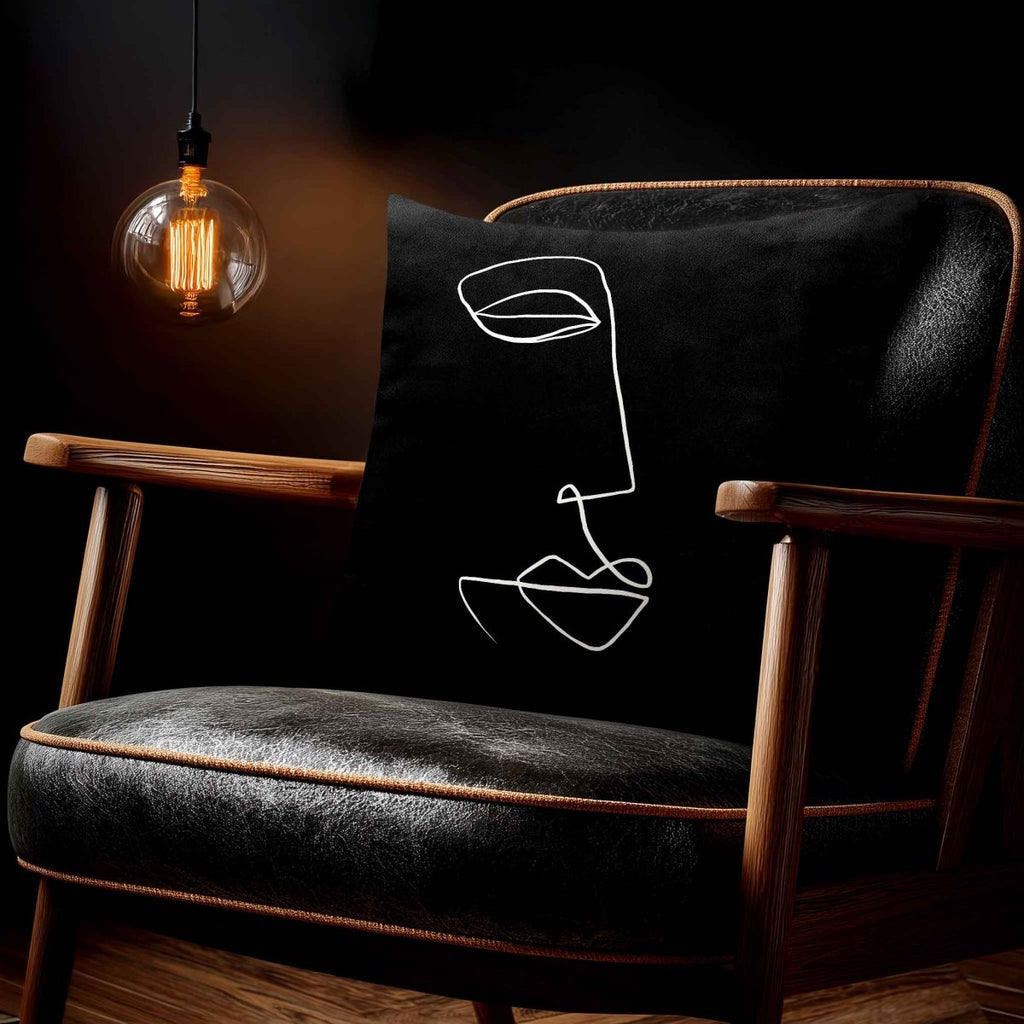 Joyful Face | Sustainable Velvet Cushion - Black & White 40 x 40 cm Standard by Izabela Peters