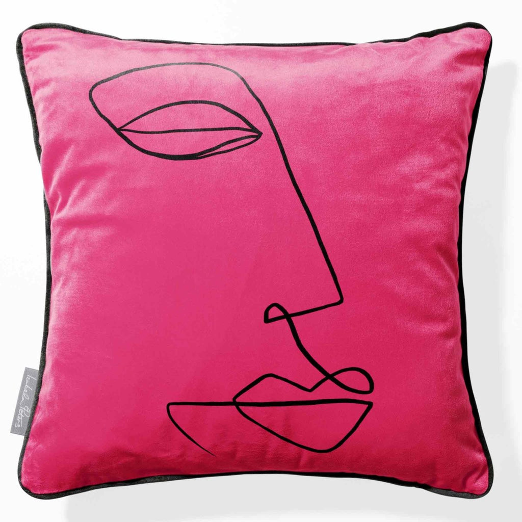 Joyful Face | Sustainable Velvet Cushion - Hot Pink 40 x 40 cm Piped by Izabela Peters