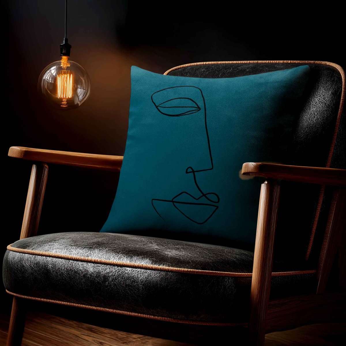 Joyful Face | Sustainable Velvet Cushion - Teal 40 x 40 cm Standard by Izabela Peters