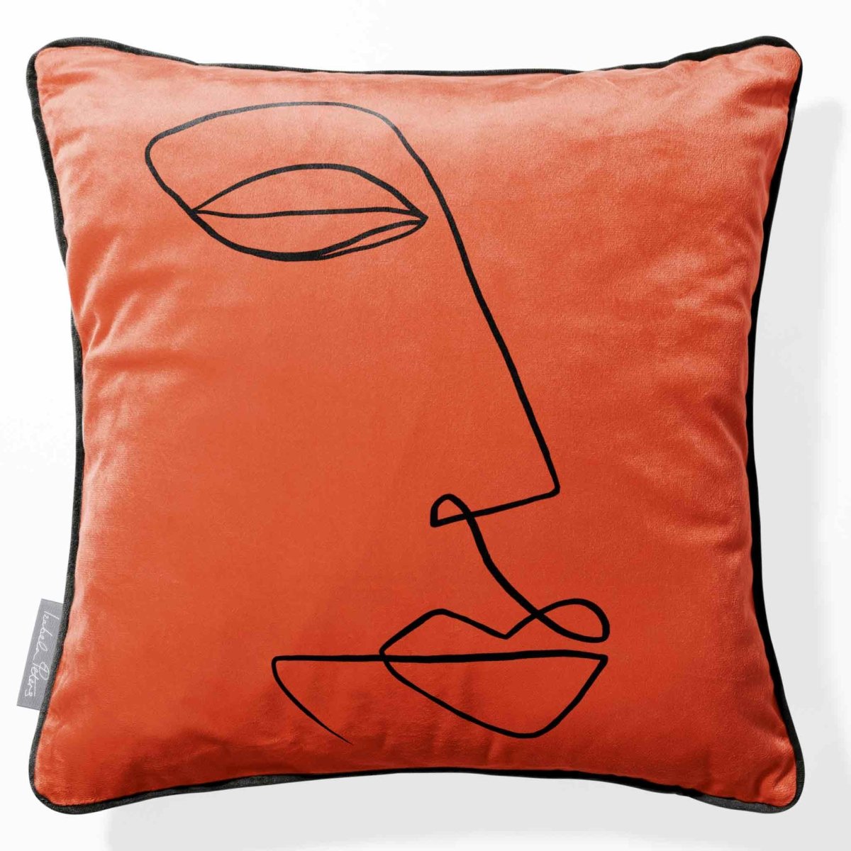 Joyful Face | Sustainable Velvet Cushion - Burnt Ochre 40 x 40 cm Piped by Izabela Peters