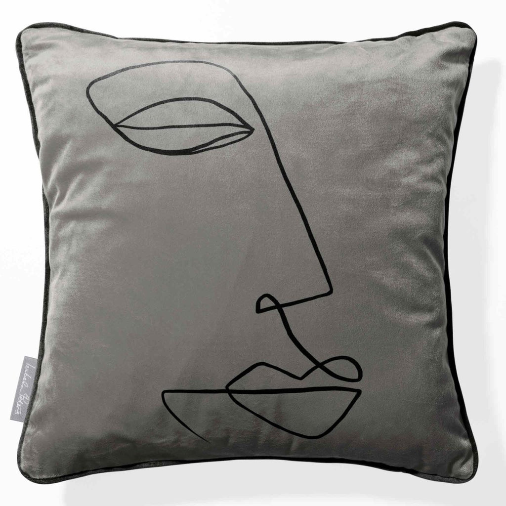 Joyful Face | Sustainable Velvet Cushion - Beluga 40 x 40 cm Piped by Izabela Peters