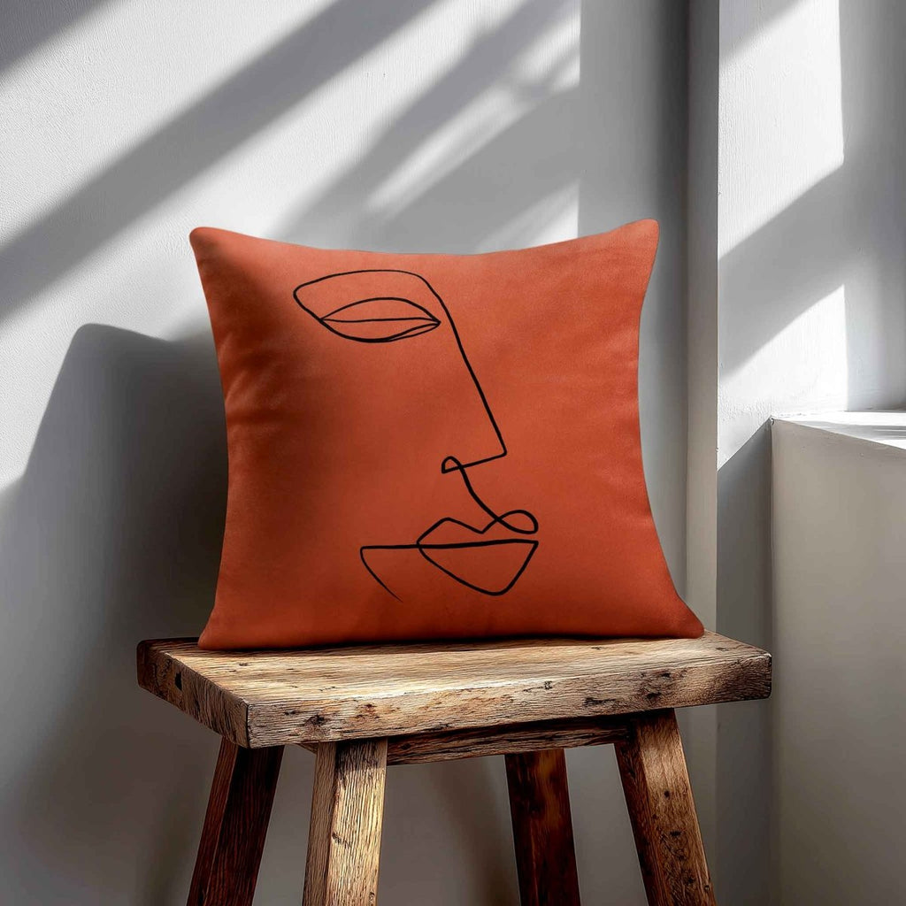 Joyful Face | Sustainable Velvet Cushion - Burnt Ochre 40 x 40 cm Standard by Izabela Peters