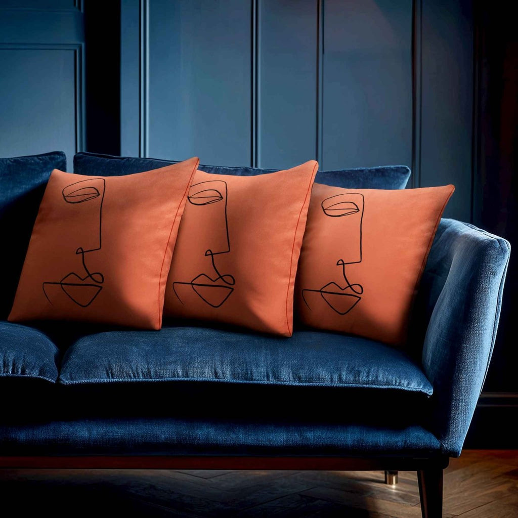 Joyful Face | Sustainable Velvet Cushion - Burnt Ochre 40 x 40 cm Standard by Izabela Peters