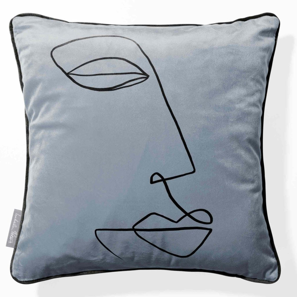 Joyful Face | Sustainable Velvet Cushion - French Grey 40 x 40 cm Piped by Izabela Peters