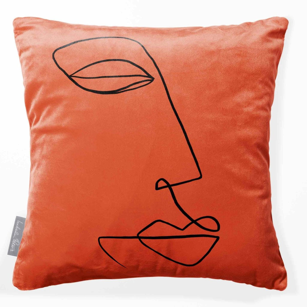 Joyful Face | Sustainable Velvet Cushion - Burnt Ochre 40 x 40 cm Standard by Izabela Peters