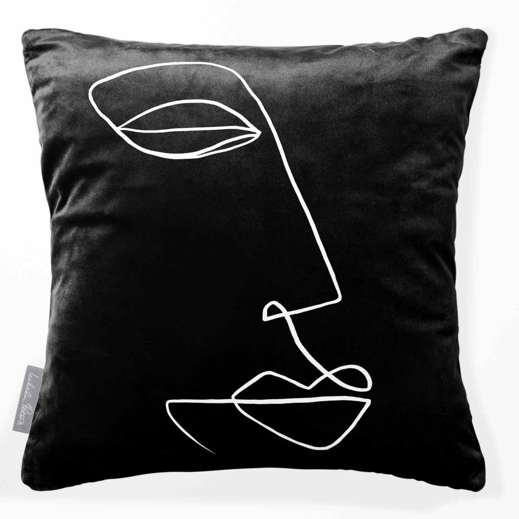 Joyful Face | Sustainable Velvet Cushion - Black & White 40 x 40 cm Standard by Izabela Peters