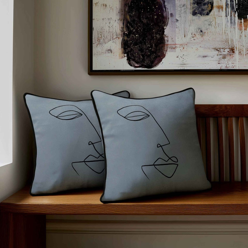 Joyful Face | Sustainable Velvet Cushion - French Grey 40 x 40 cm Standard by Izabela Peters
