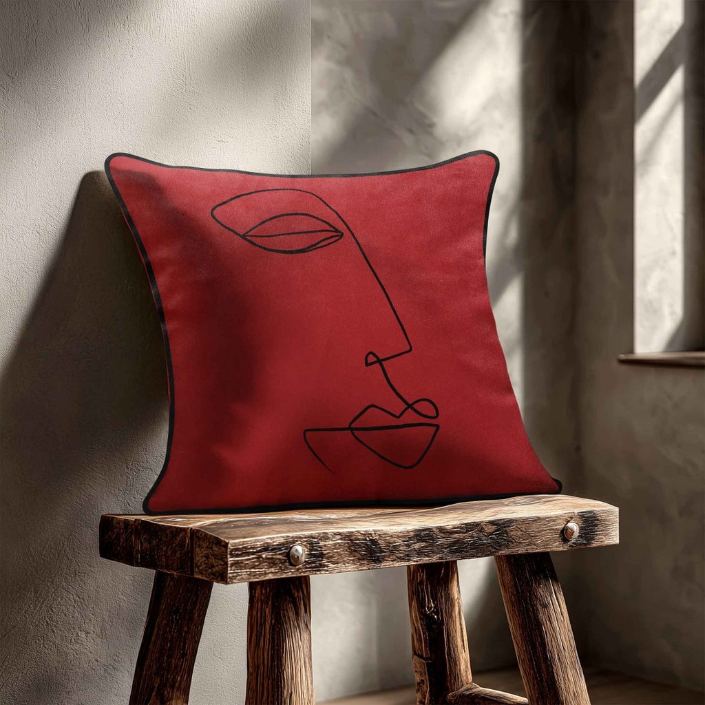 Joyful Face | Sustainable Velvet Cushion - Crimson Muse 40 x 40 cm Standard by Izabela Peters