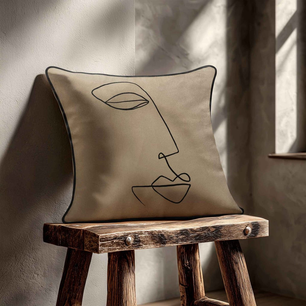 Joyful Face | Sustainable Velvet Cushion - Taupe 40 x 40 cm Standard by Izabela Peters