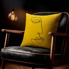 Joyful Face | Sustainable Velvet Cushion - Mustard Ochre 40 x 40 cm Standard by Izabela Peters
