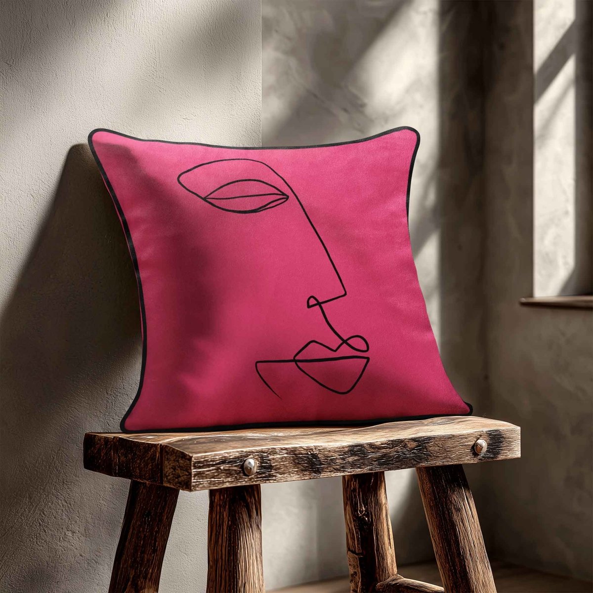 Joyful Face | Sustainable Velvet Cushion - Hot Pink 40 x 40 cm Standard by Izabela Peters
