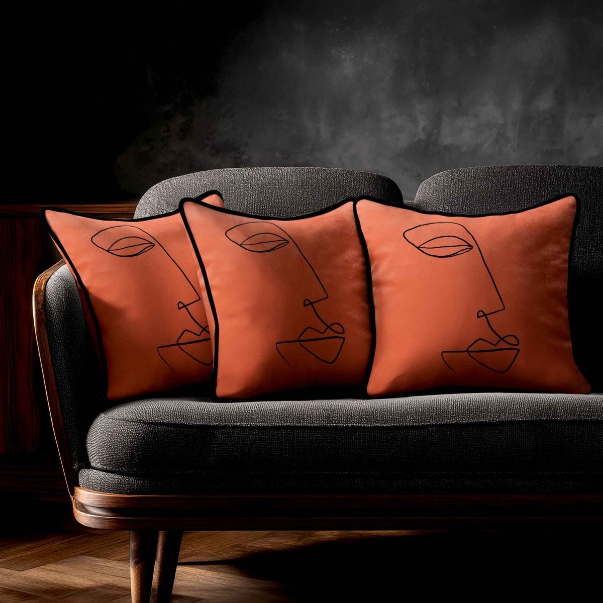 Joyful Face | Sustainable Velvet Cushion - Burnt Ochre 40 x 40 cm Standard by Izabela Peters