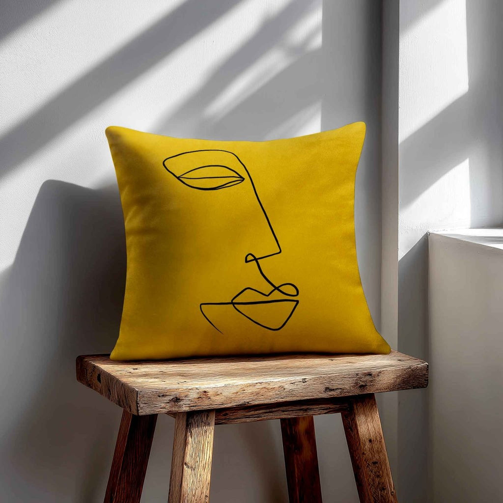 Joyful Face | Sustainable Velvet Cushion - Mustard Ochre 40 x 40 cm Standard by Izabela Peters