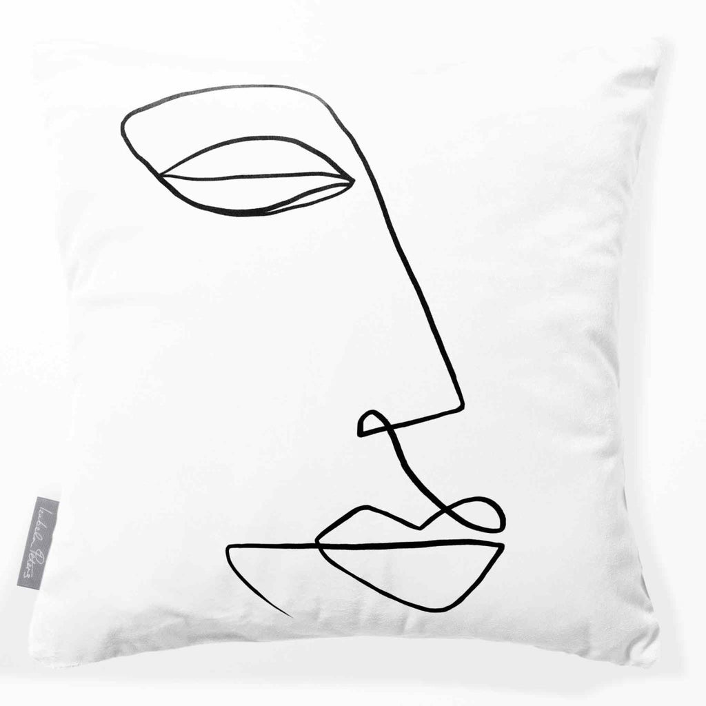 Joyful Face | Sustainable Velvet Cushion - White & Black 40 x 40 cm Standard by Izabela Peters