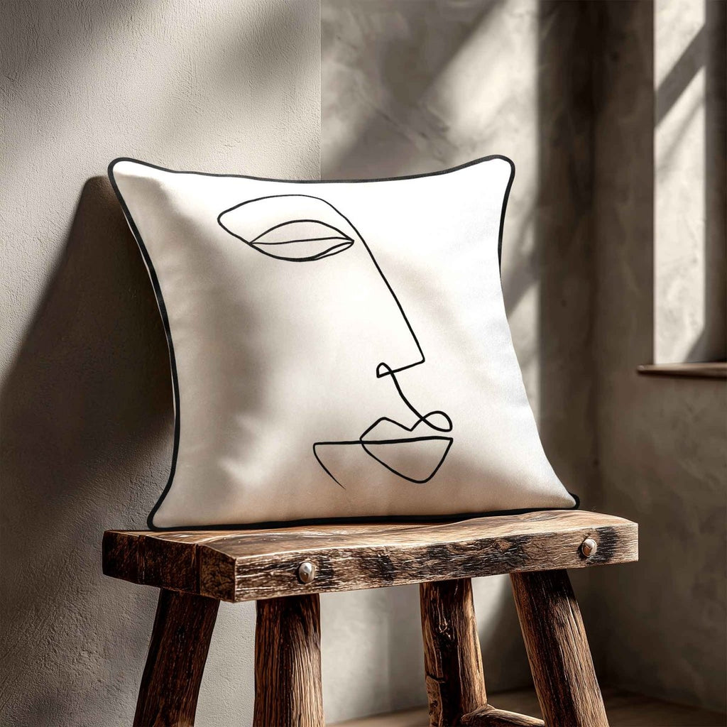 Joyful Face | Sustainable Velvet Cushion - White & Black 40 x 40 cm Standard by Izabela Peters