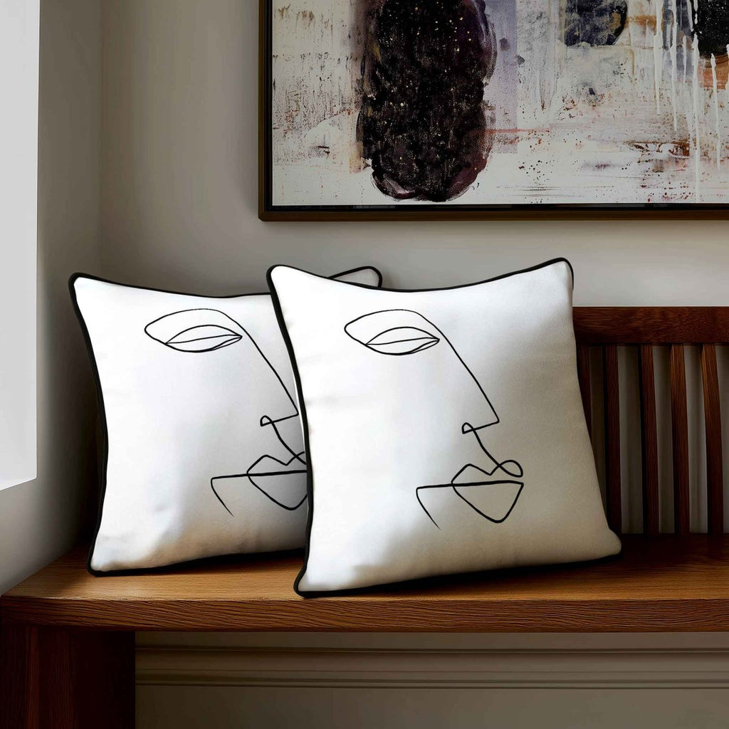 Joyful Face | Sustainable Velvet Cushion - White & Black 40 x 40 cm Standard by Izabela Peters