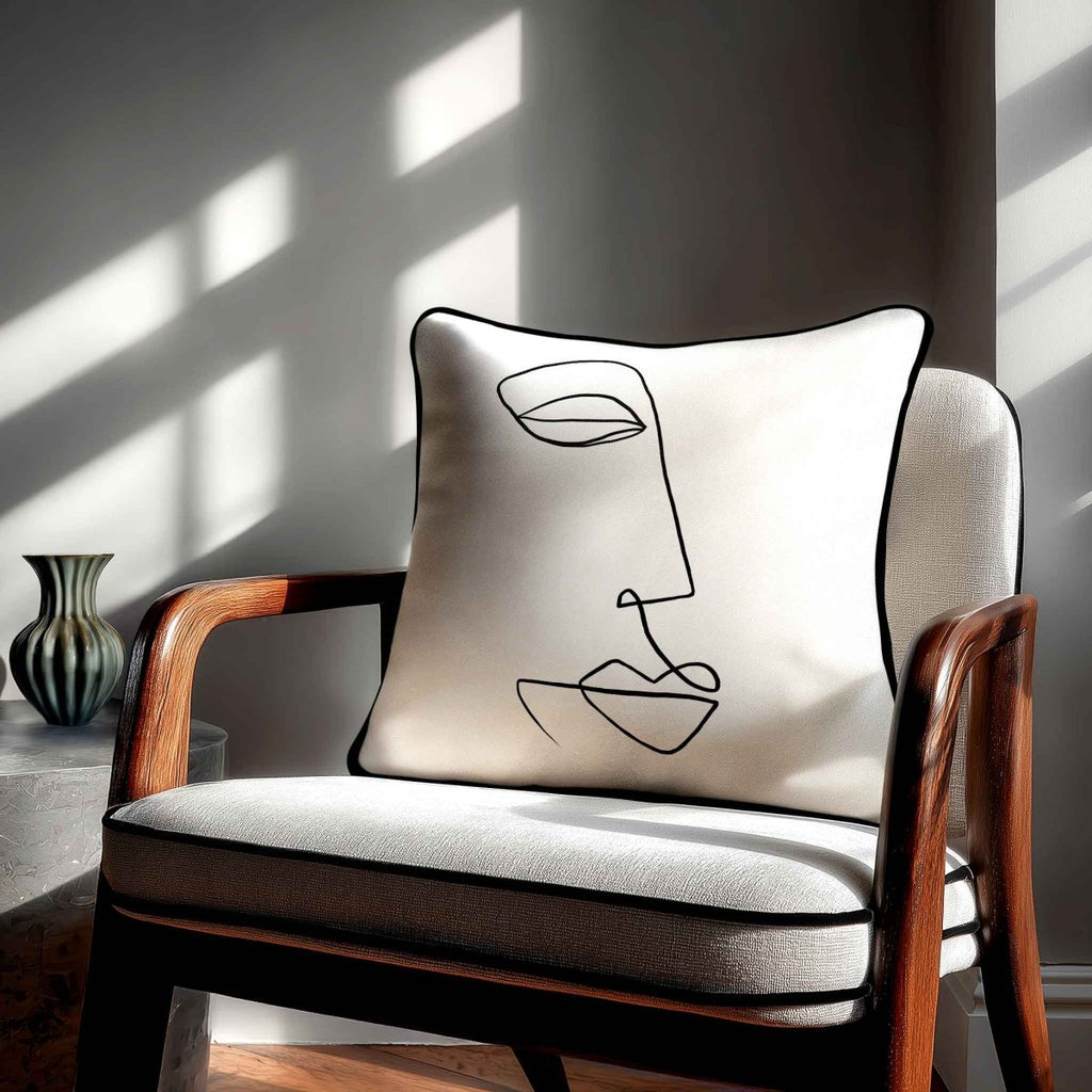 Joyful Face | Sustainable Velvet Cushion - White & Black 40 x 40 cm Standard by Izabela Peters