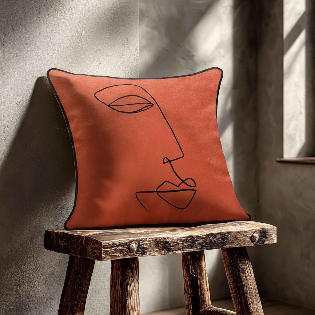 Joyful Face | Sustainable Velvet Cushion - Burnt Ochre 40 x 40 cm Standard by Izabela Peters