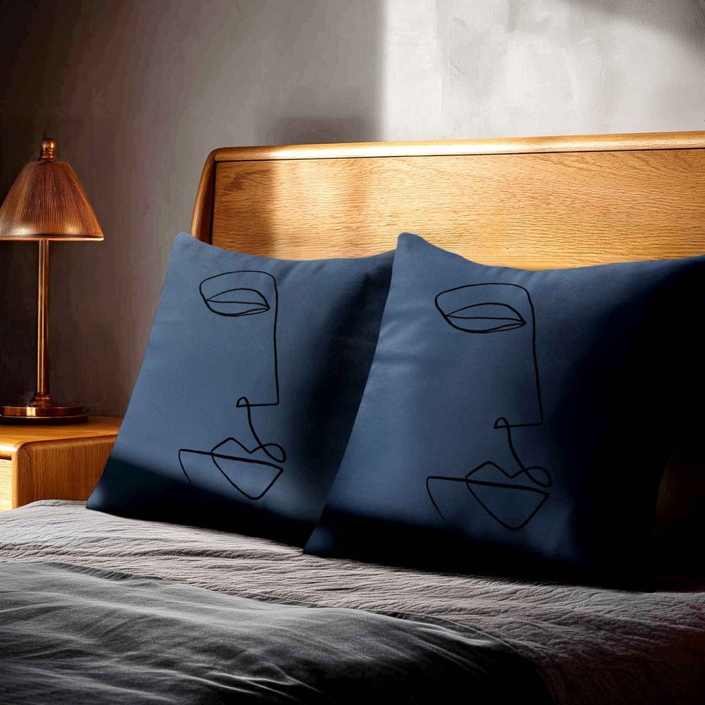 Joyful Face | Sustainable Velvet Cushion - Petrol Blue 40 x 40 cm Standard by Izabela Peters