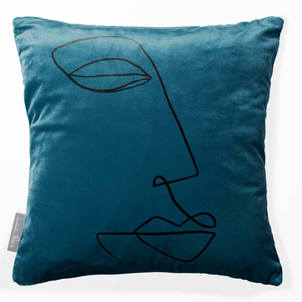 Joyful Face | Sustainable Velvet Cushion - Teal 40 x 40 cm Standard by Izabela Peters