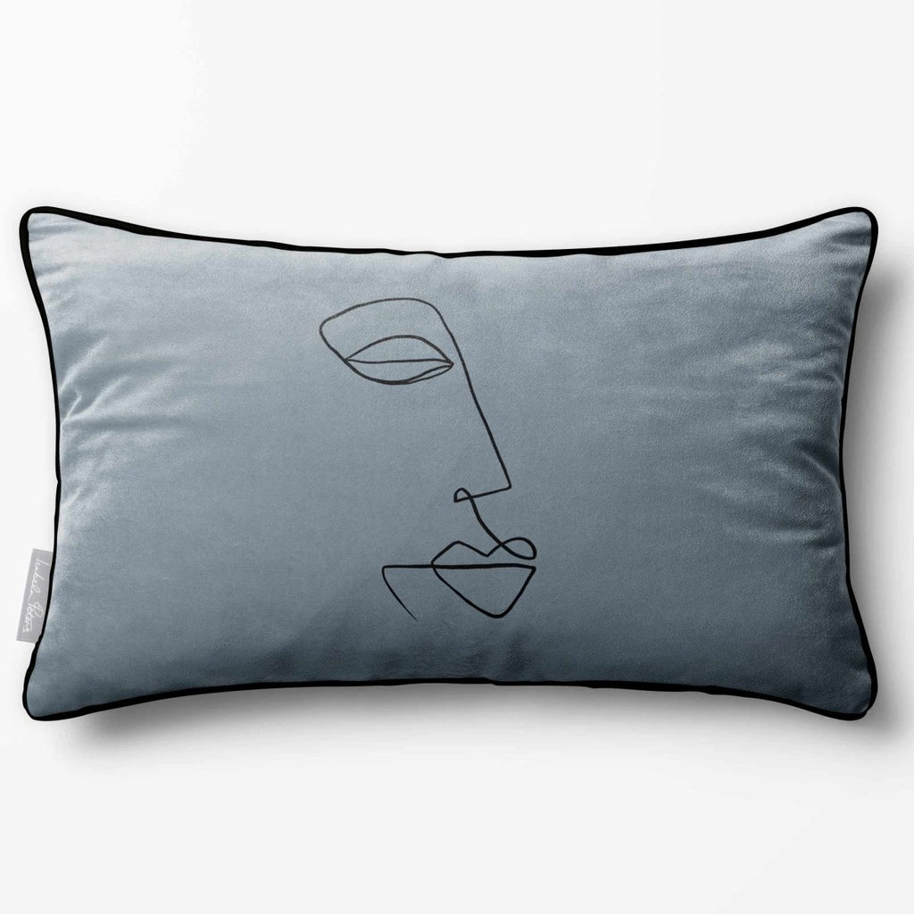 Joyful Face | Sustainable Velvet Rectangle Cushion - French Grey 50 x 30 cm Piped by Izabela Peters